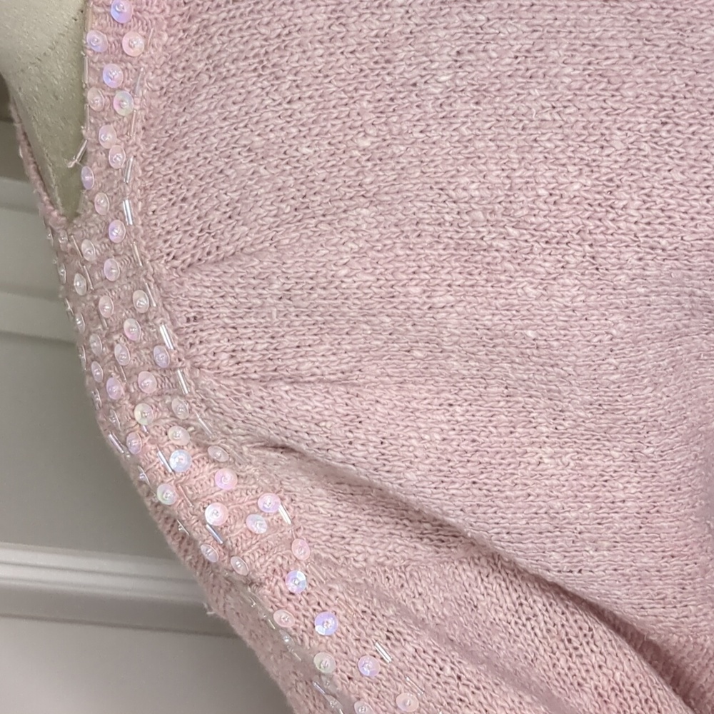Vintage 80s Relin of San Francisco Pink Silk Sweater Sequin Boat Neck SZ M - Picture 8 of 12